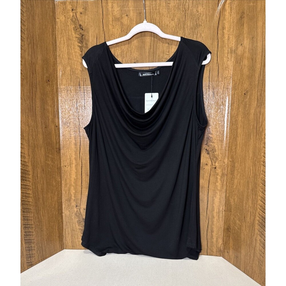 Sarin Mathews 3XL Black Cowl Neck Tank Top Sleeveless Blouse Drape Front Plus